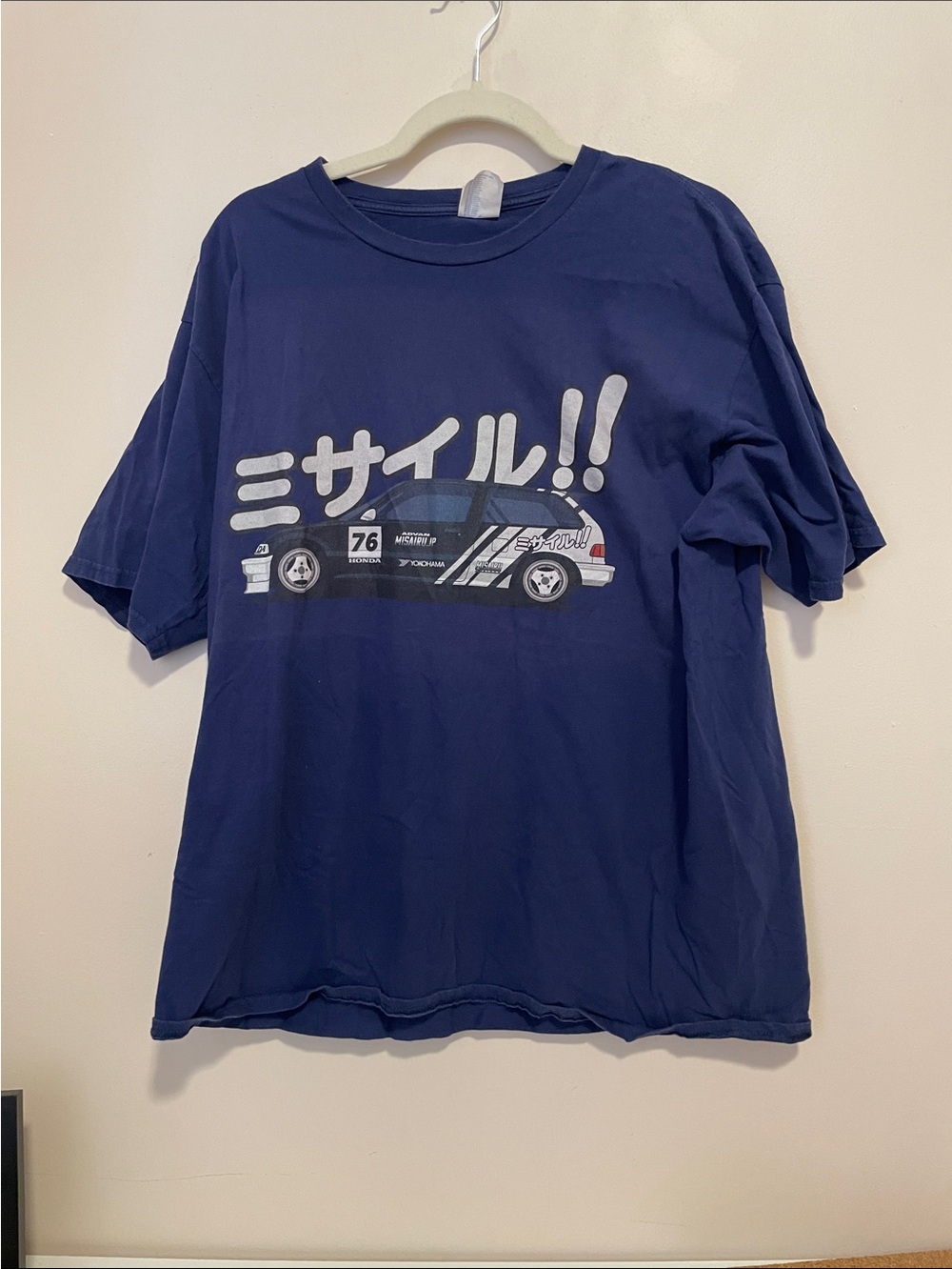 Navy Honda Graphic Car Tee with Japanese Text